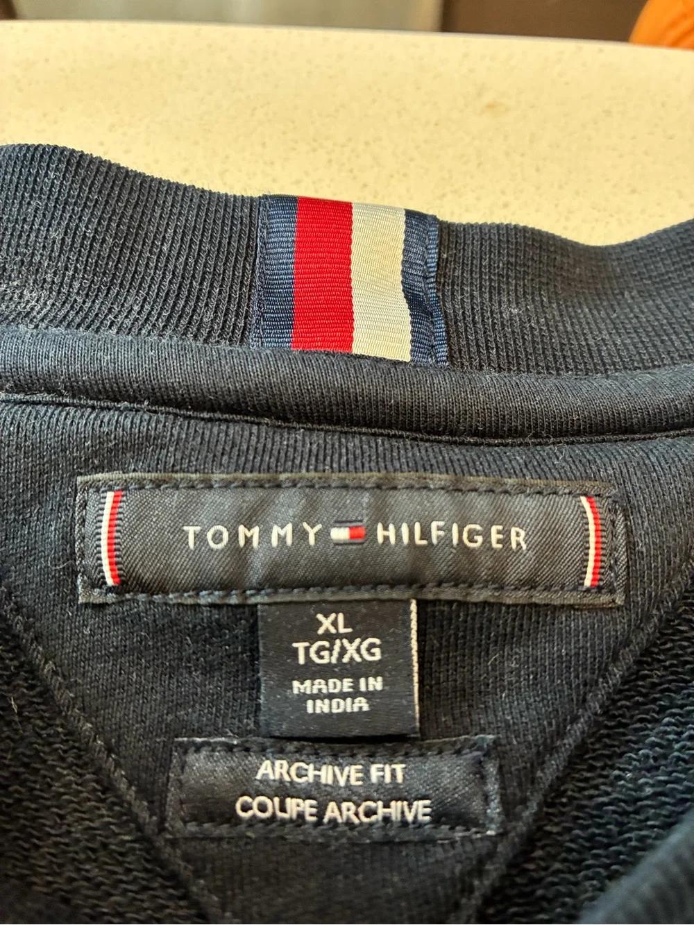 Tommy Hilfiger Navy, Cream & Burgundy Stripe Crewneck Sweater